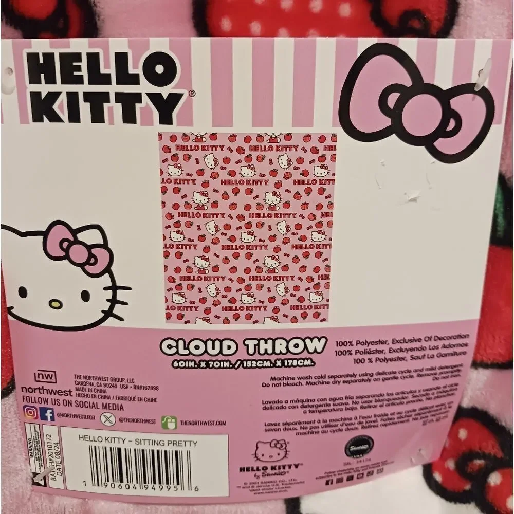 Hello Kitty Pink Throw Blanket with Apples